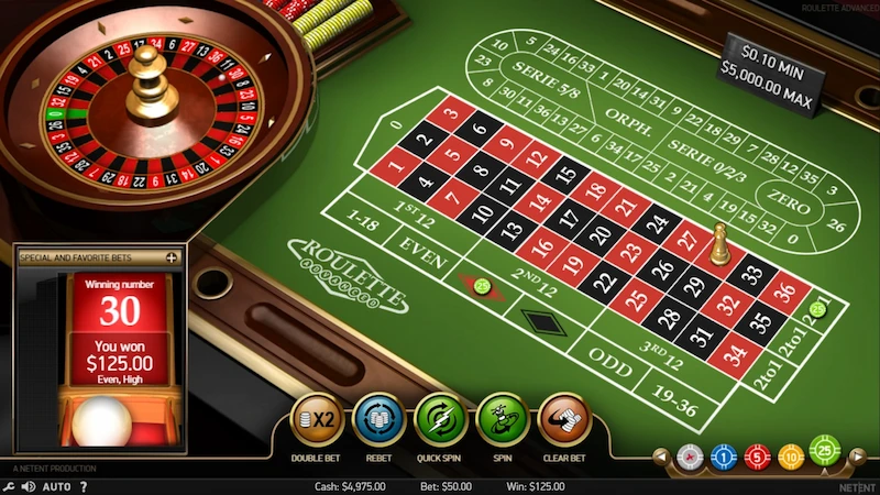 Betting options in online Roulette